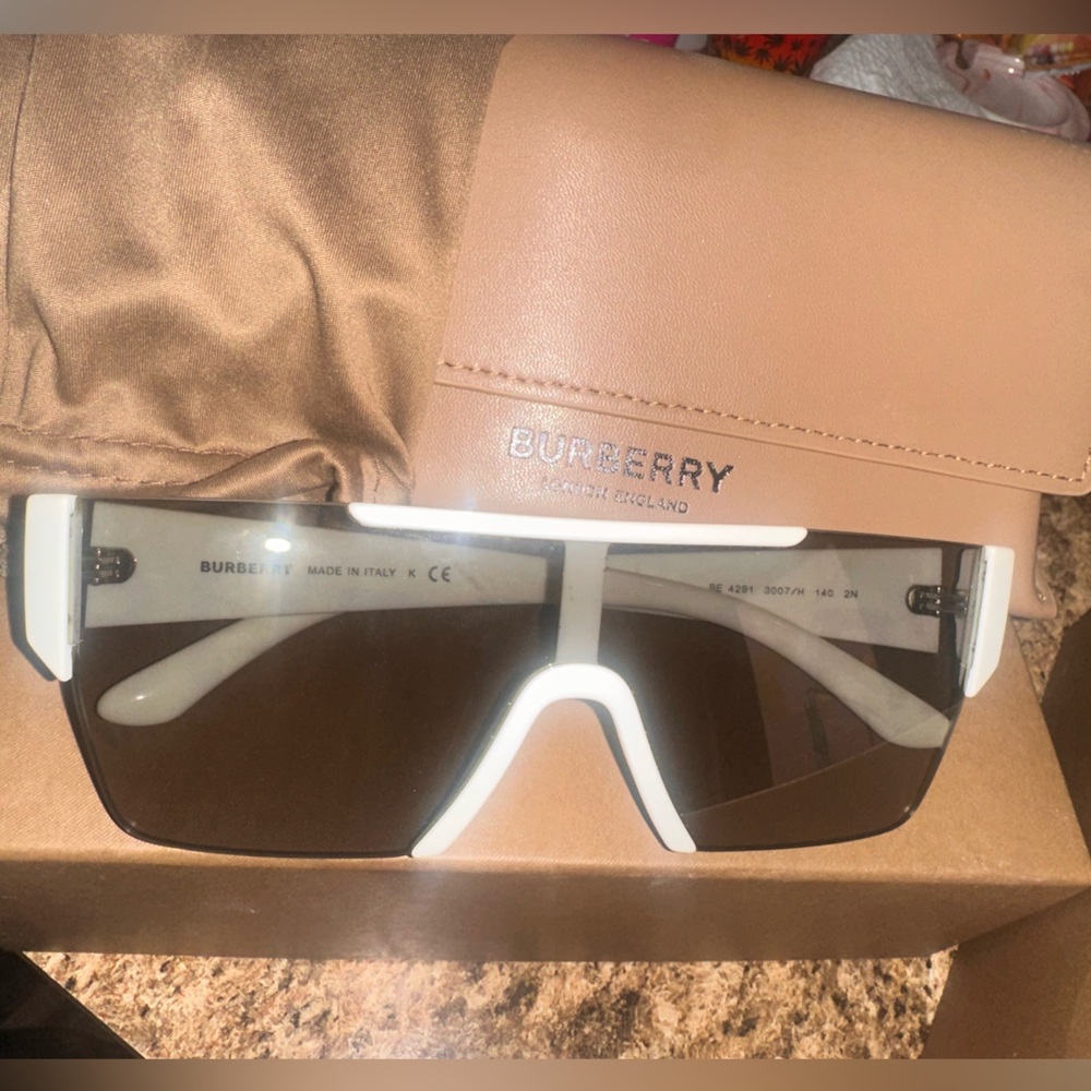 Burberry White and Brown Designer Sunglasses